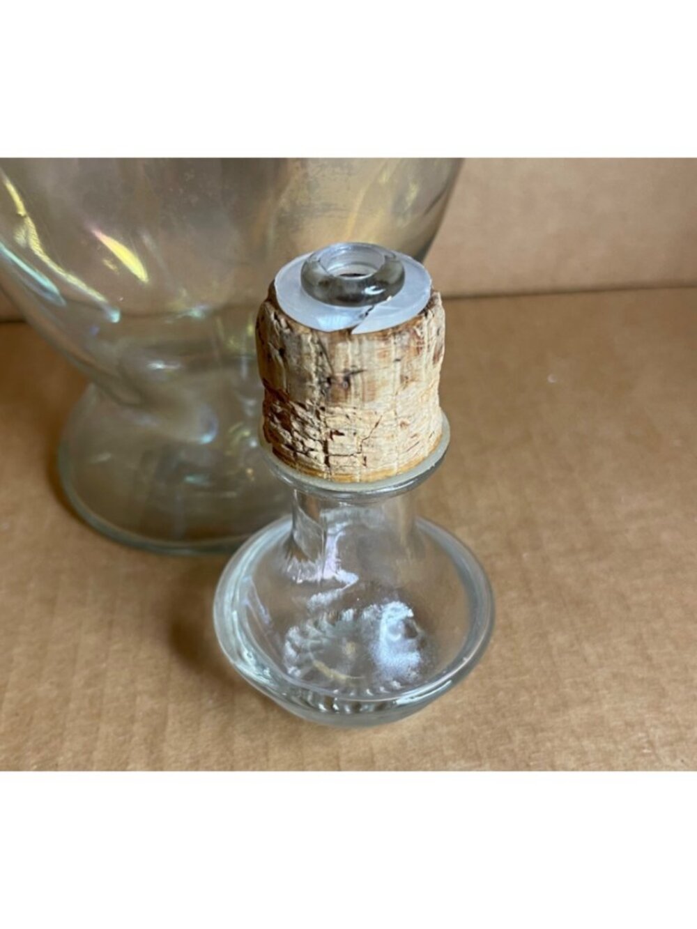 Vintage Clear Glass Wine Decanter 12” Cruet Style with Cork Glass Stopper & Hand - Picture 4 of 8